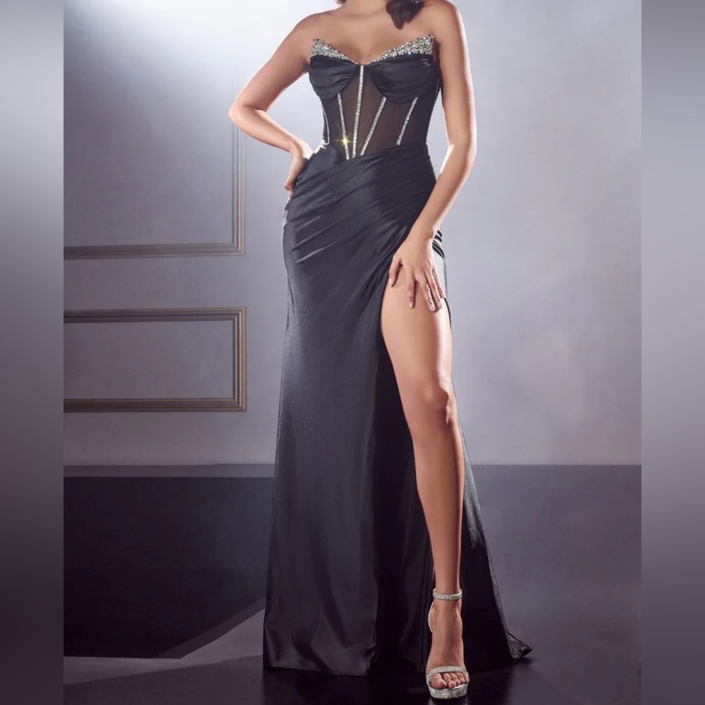 Black Mermaid Gowns with Sheer Corset and Rhinestones